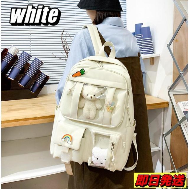 新品 大容量 多収納 韓国 白 ホワイト リュック バッグパック 可愛い 旅行の通販 By トム S Shop ラクマ