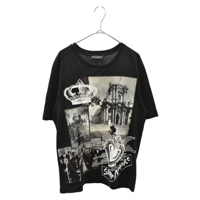 DOLCE&GABBANA(ドルチェアンドガッバーナ)のDOLCE & GABBANA ドルチェアンドガッバーナ クラウンハートプリントフォトパッチ半袖Tシャツ ブラック メンズのトップス(Tシャツ/カットソー(半袖/袖なし))の商品写真