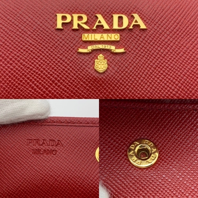 PRADA プラダ カードケース サフィアーノ 名刺入れ  レザー   レッド 赤 ゴールド金具 レディース ギフト【品】 4