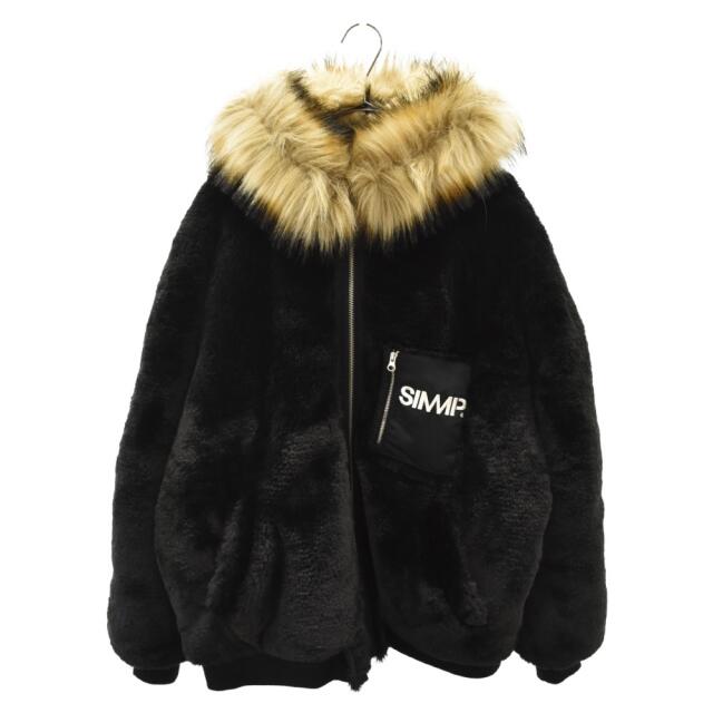 SIMMP. シンプ Fur Jacket ロゴ刺繍ファージャケット ブラック