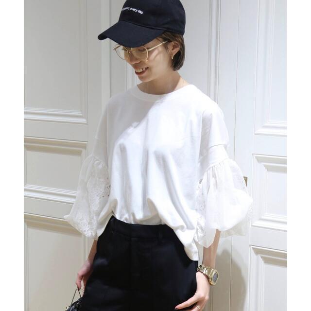MUSE 【H/アッシュ】remake レースバルーンTシャツ ホワイト