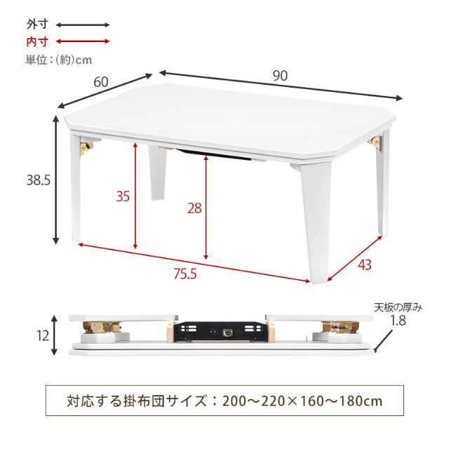 こたつ 90X60cm　折れ脚　スモーキーピンク　コタツ　折りたたみ脚 5