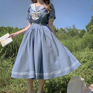 水色セーラー服 ロリータファッション(ミニワンピース)