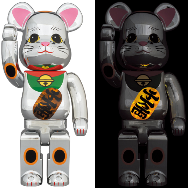 BE@RBRICK 招き猫 銀メッキ 発光 400％ - キャラクターグッズ