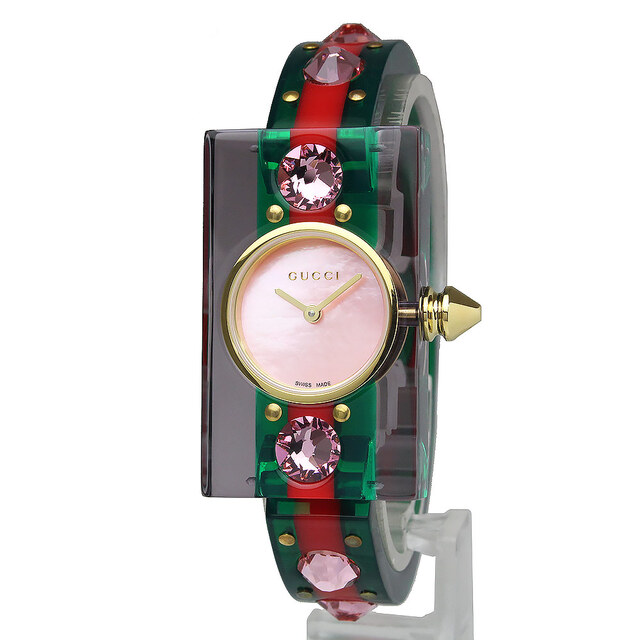 Gucci - グッチ ヴィンテージ ウェブ クオーツ 腕時計 ピンクシェル文字盤 グリーン レッド 緑 赤 143.5 YA143525 箱付 GUCCI（新品・未使用品）