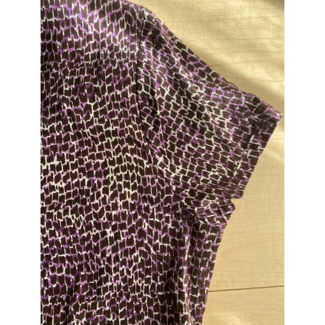 LAURA ASHLEY(ローラアシュレイ)のローラアシュレイ　半袖カットソー　パープル×ブラウン×オフホワイト系　XL レディースのトップス(カットソー(半袖/袖なし))の商品写真