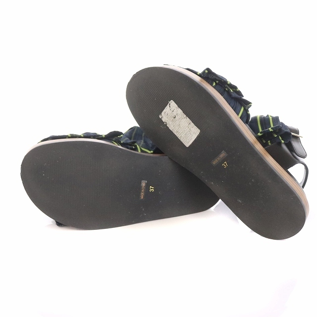 ENFOLD(エンフォルド)のエンフォルド サンダル チェック リボン 37 23.5cm ネイビー ライム レディースの靴/シューズ(サンダル)の商品写真