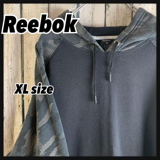 Reebok(リーボック)のReebokリーボック★スウェットパーカー　ブラック×明細 XL ゆるだぼ メンズのトップス(スウェット)の商品写真