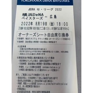 ヨコハマディーエヌエーベイスターズ(横浜DeNAベイスターズ)の8月19日ベイスターズ対広島　オーナーズシート  1枚(野球)