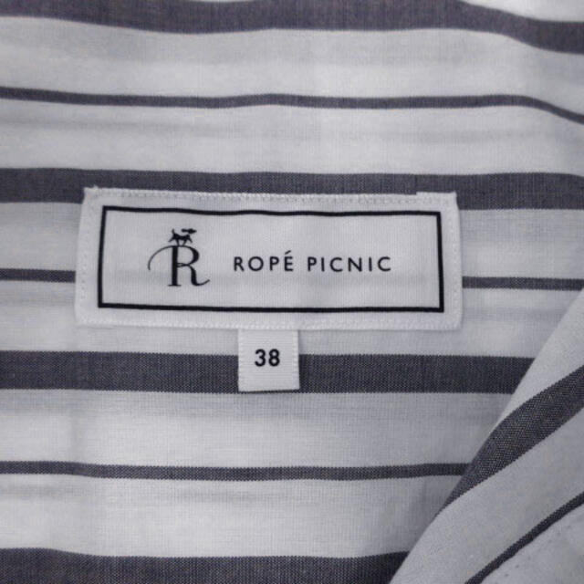 Rope' Picnic(ロペピクニック)のロペピクニック シャツ 長袖 スキッパーカラー ストライプ 白 紺系 38 レディースのトップス(シャツ/ブラウス(長袖/七分))の商品写真