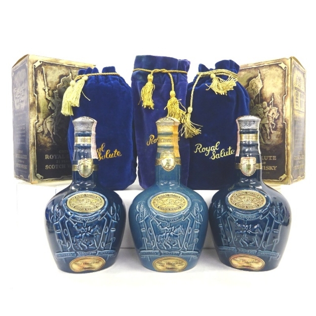 未開封★Royal Salute【ロイヤルサルート】 21年 青 緑 陶器 2本セット 700ml 巾着付 箱なし