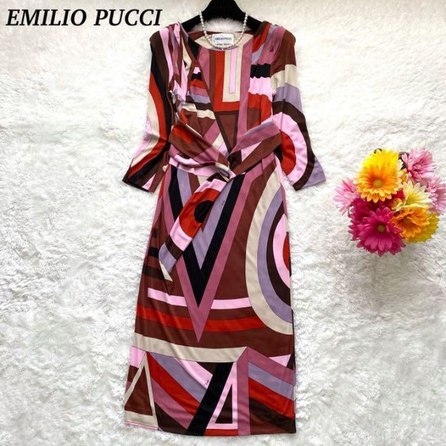 【美品】EMILIO PUCCI  ワンピース　大きいサイズ　プッチ柄　ベルト