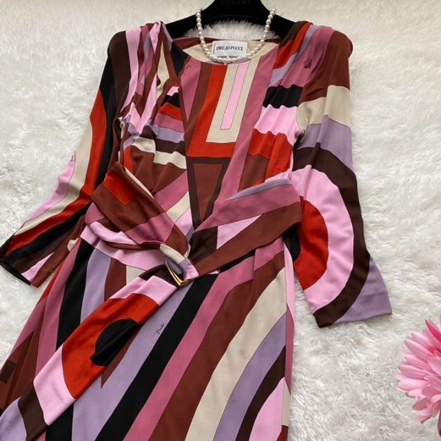 【良品】EMILIO PUCCI  ワンピース　大きいサイズ　プッチ柄　ベルト