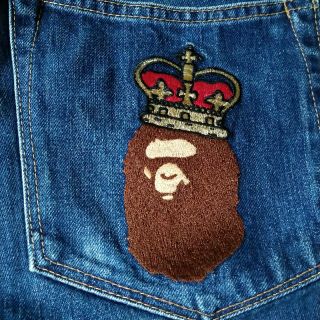 A BATHING APE - a bathing ape CROWN APE HEADロゴ デニムハーフ