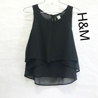 エイチアンドエム(H&M)のタグ付新品未使用★H&M ダブルレイヤードキャミタンクトップ34/ブラック(キャミソール)