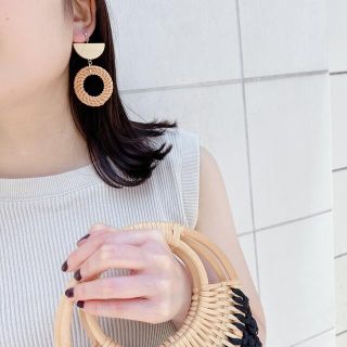 [イヤリング変更可] 天然ラタン×ウッド 大ぶりピアス イヤリング(ピアス)