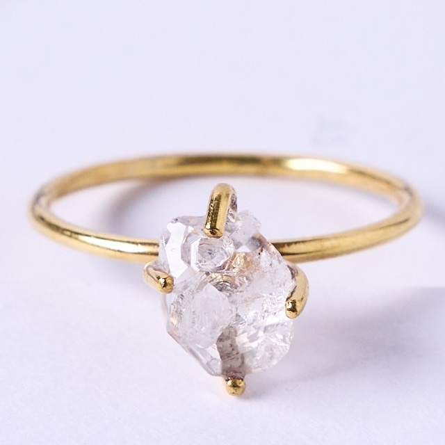 【13.5号】ハーキマーダイヤモンド 爪留め ゴールド リング 指輪 天然石 レディースのアクセサリー(リング(指輪))の商品写真