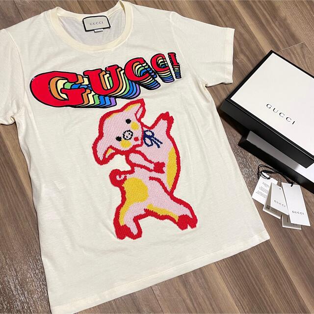 【 未使用、箱付き 】GUCCI ／ 子ブタ刺繍 半袖 Tシャツ