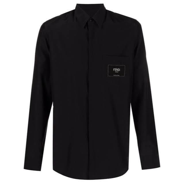 FENDI(フェンディ)のFENDI ロゴ ブラックコットン イタリアンカラー 長袖シャツ メンズのトップス(シャツ)の商品写真