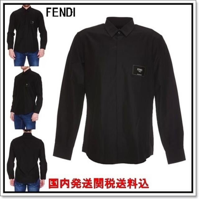 FENDI(フェンディ)のFENDI ロゴ ブラックコットン イタリアンカラー 長袖シャツ メンズのトップス(シャツ)の商品写真