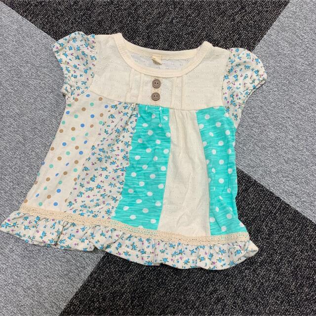 新品　Tシャツ　70 グリーン　花柄　レトロ キッズ/ベビー/マタニティのベビー服(~85cm)(Ｔシャツ)の商品写真