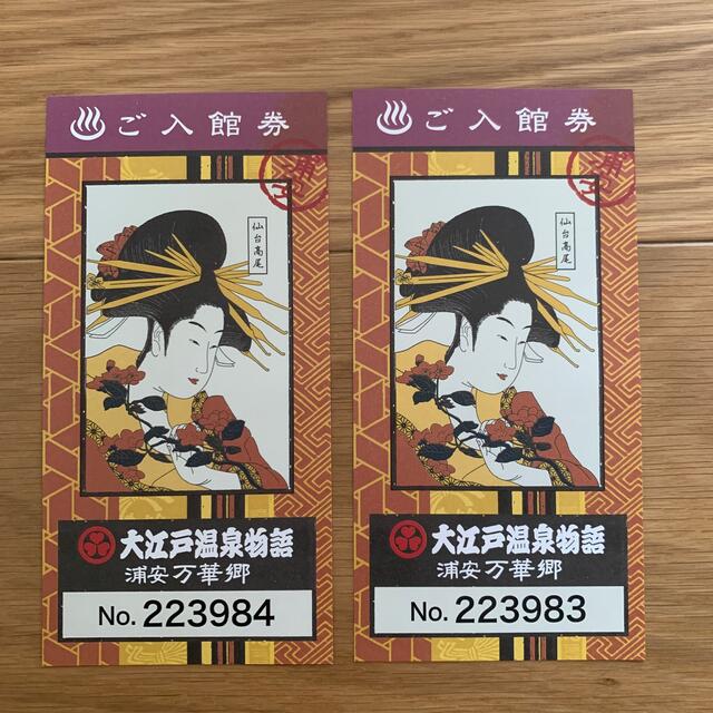 【hitomaki様】大江戸温泉　浦安万華鏡チケット2枚 チケットの施設利用券(遊園地/テーマパーク)の商品写真