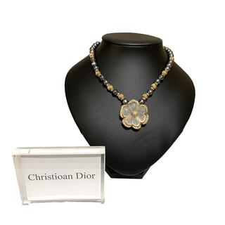 クリスチャンディオール(Christian Dior)のディオール　希少　ヴィンテージネックレス　花×メレストーン　パール×ゴールド　美(ネックレス)