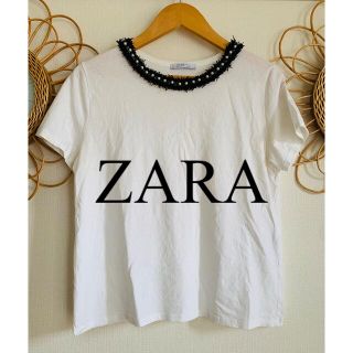 ザラ(ZARA)の美品　ZARA ザラ　トップス　Tシャツ　カットソー　フリンジ　パール　人気(Tシャツ(半袖/袖なし))