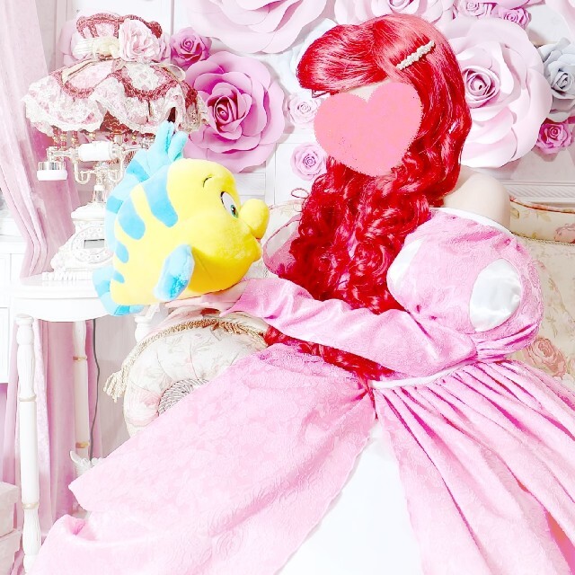 Disney(ディズニー)のDハロ仮装　ピンクドレスアリエル・ウィッグ付き エンタメ/ホビーのコスプレ(衣装一式)の商品写真