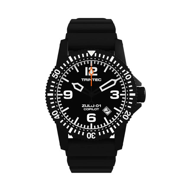 Trintec CoPilot / Bブラック / 自動巻き/ パイロット時計ラバーバンド腕時計