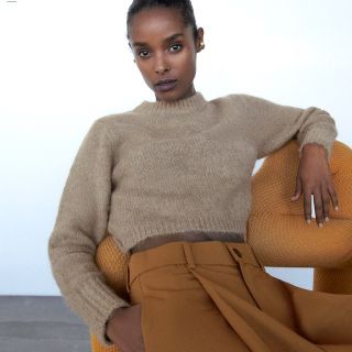 ザラ(ZARA)の未使用　ZARA ザラ クロップド丈ニットセーター　長袖ニット　ベージュ　M(ニット/セーター)