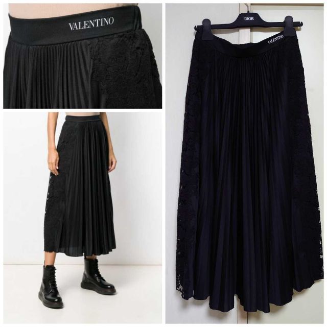 VALENTINO  ウエストロゴ サイドレース プリーツスカート