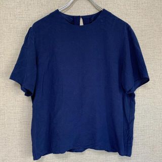 90s ビンテージ　アメリカ古着　シルク　古着　アメリカ輸入　used ネイビー(シャツ/ブラウス(半袖/袖なし))