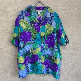 90s ビンテージ　アメリカ古着　花柄　開襟　古着　フラワー　アメリカ輸入(シャツ/ブラウス(半袖/袖なし))