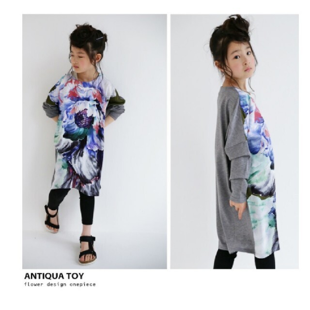 antiqua(アンティカ)のantiqua 柄ロングワンピース サイズ3 新品タグ付き キッズ/ベビー/マタニティのキッズ服女の子用(90cm~)(ワンピース)の商品写真