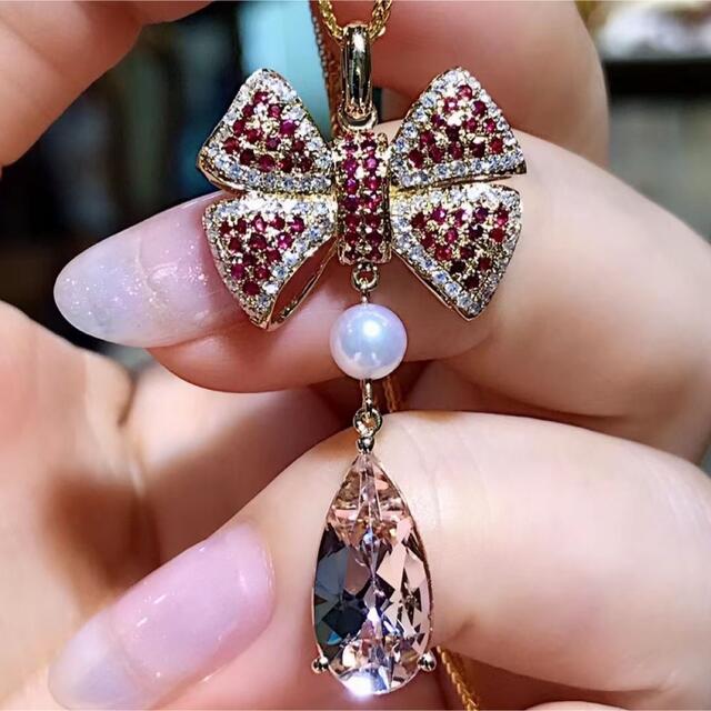 天然モルガナイト ダイヤ ペンダントトップ2.68ct k18 ¥ レディース