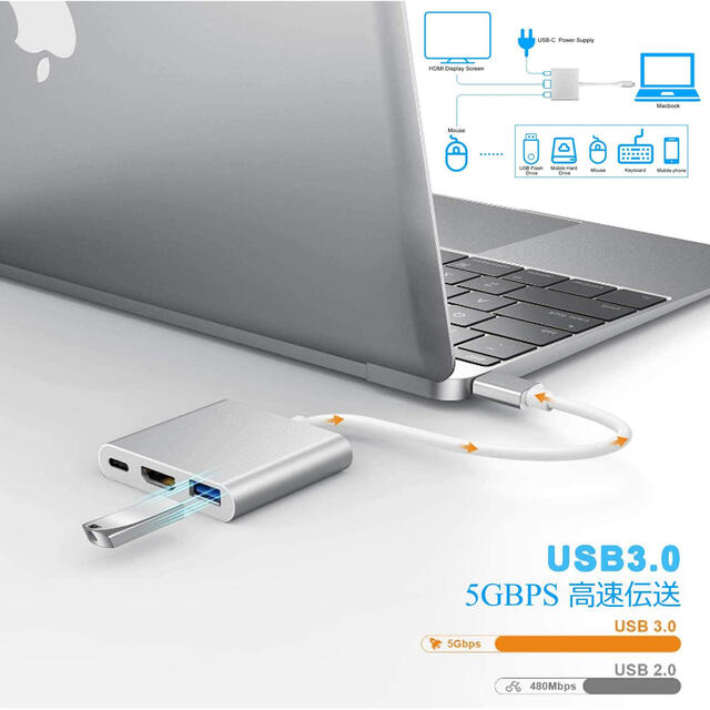 USB Type c HDMI アダプター 3-in-1 変換アダプター#847 スマホ/家電/カメラのPC/タブレット(PC周辺機器)の商品写真