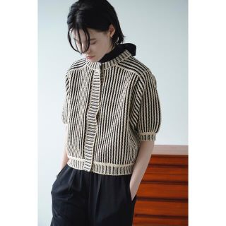 クラネ(CLANE)のCLANE／STRIPE CABLE HALF SLEEVE CARDIGAN(カーディガン)