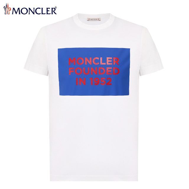 146 MONCLER ホワイト ロゴ クルーネック Tシャツ size XL