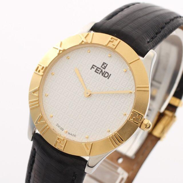 FENDI(フェンディ)のフェンディ メンズ 腕時計 クオーツ GP レザー 型押し ホワイト文字盤 不動 メンズの時計(腕時計(デジタル))の商品写真