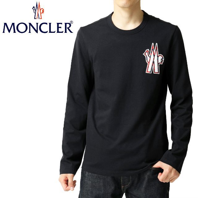 6 MONCLER ネイビー ロゴワッペン クルーネック ロンT size XL