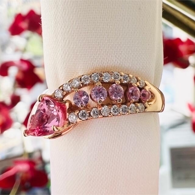 新入荷 新作☆K18PGパパラチアサファイアリングPS:0.726ct D:0.16ct 新入荷 新作☆K18PGパパラチアサファイアリングPS:0.726ct D:0.16ct