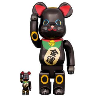 ベアブリック(BE@RBRICK)のBE@RBRICK 招き猫 金運 黒メッキ 100％ & 400％(フィギュア)