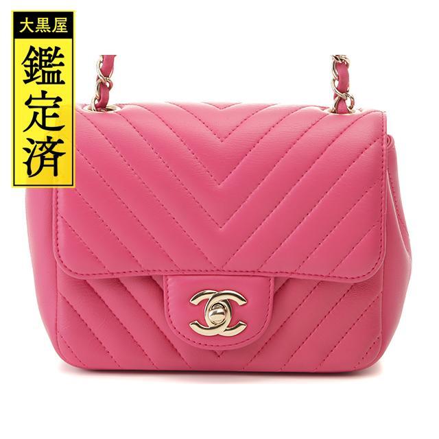CHANEL - シャネル Vステッチ ミニショルダーバッグ ラムスキン ピンク【434】
