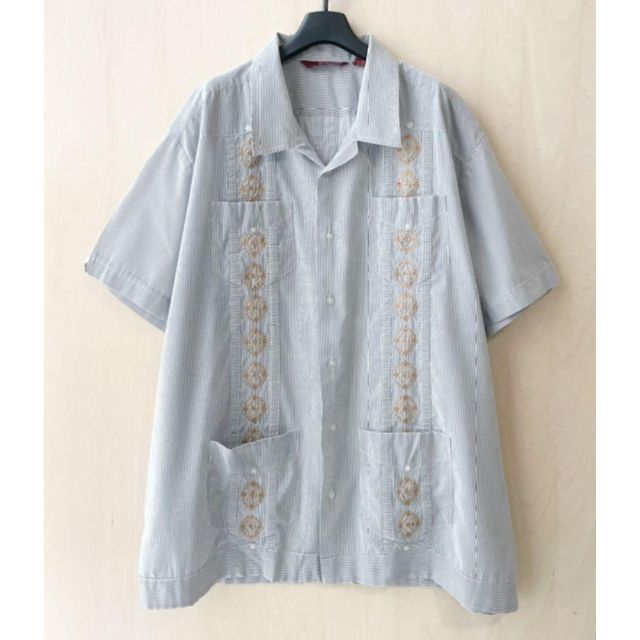 オープンカラー　キューバシャツ　ストライプ　総柄　刺繍　（I14-124） 1