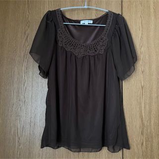 クランプリュス(KLEIN PLUS)のKLEIN PLUS ブラウス 半袖 トップス ブラウン フレア クランピュラス(シャツ/ブラウス(半袖/袖なし))
