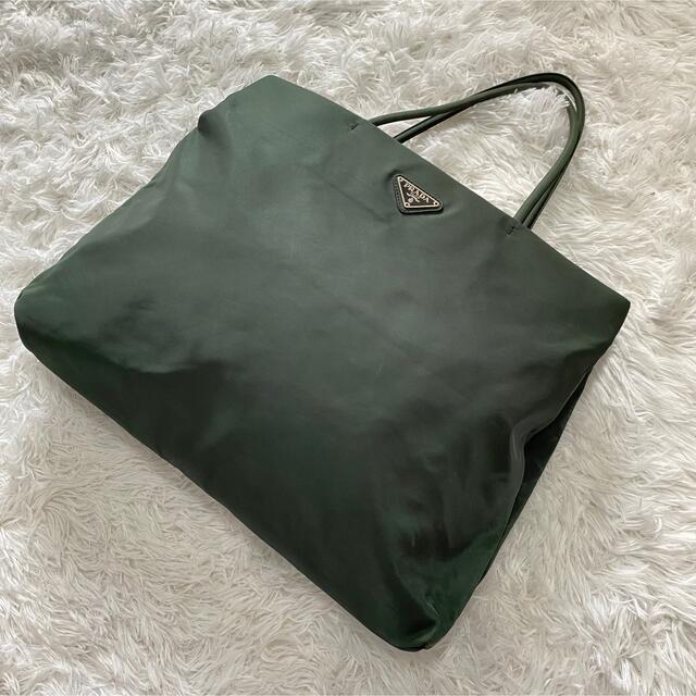 PRADA プラダ トートバッグ グリーン ナイロン ロゴプレートA4〇 大人