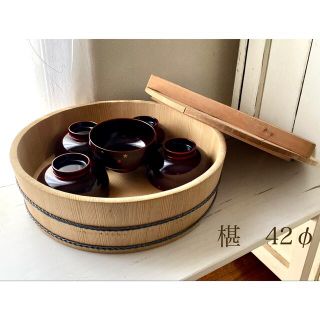 さわら　飯台、大　1.5升　蓋付き　寿司桶　飯切り　櫃　盛器　ホームパーティー(食器)