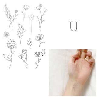 【U】タトゥーシール　韓国　線画　花　ミニ　消えるタトゥー(その他)