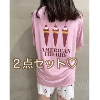 ジェラートピケ(gelato pique)のレア♡アメリカンチェリー上下セット♡ピンク(ルームウェア)